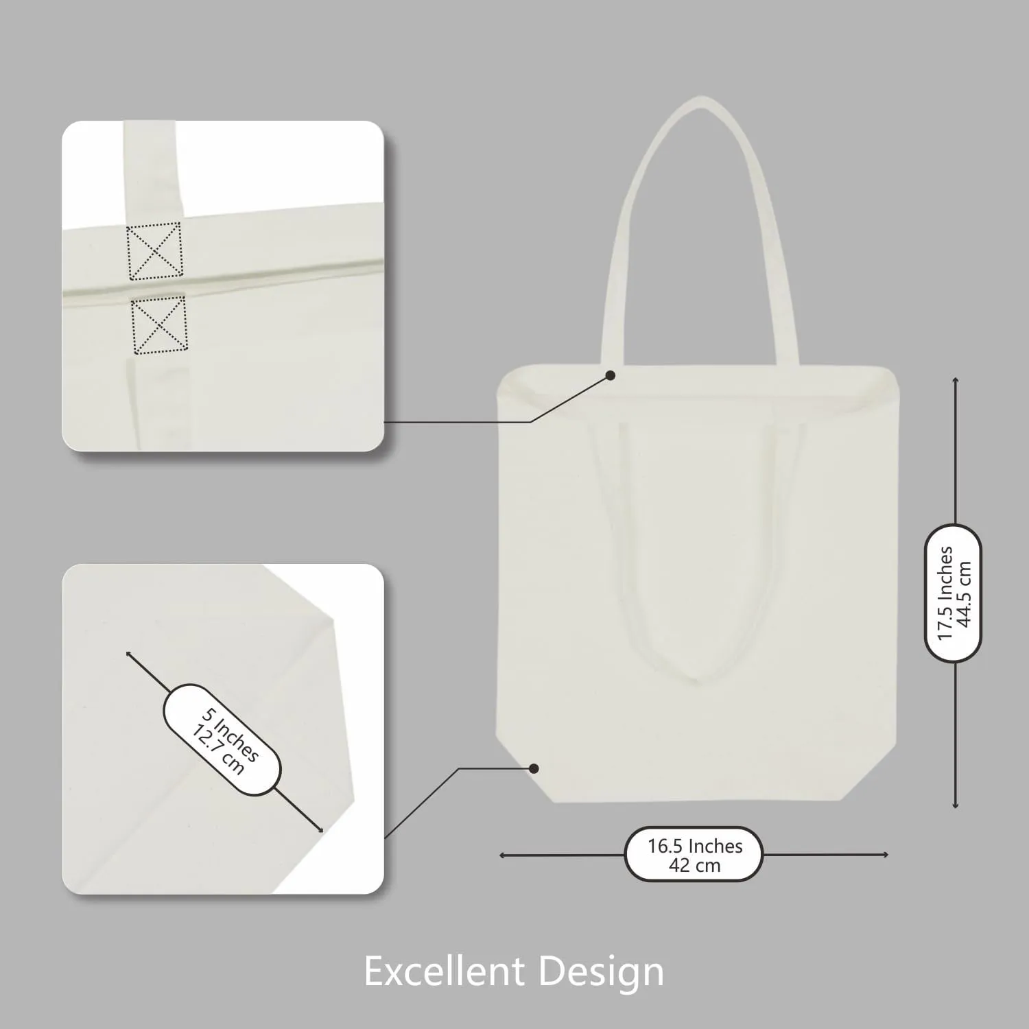TOPDesign 2 | 6 | 12 Pack Super Strong Large 17.5"x16.5"x5" 10oz Cotton Canvas Tote Bag, Reusable Grocery Shopping Bags, Blank Natural Bags for Crafts, DIY Your Creative Designs (Pack of 6)