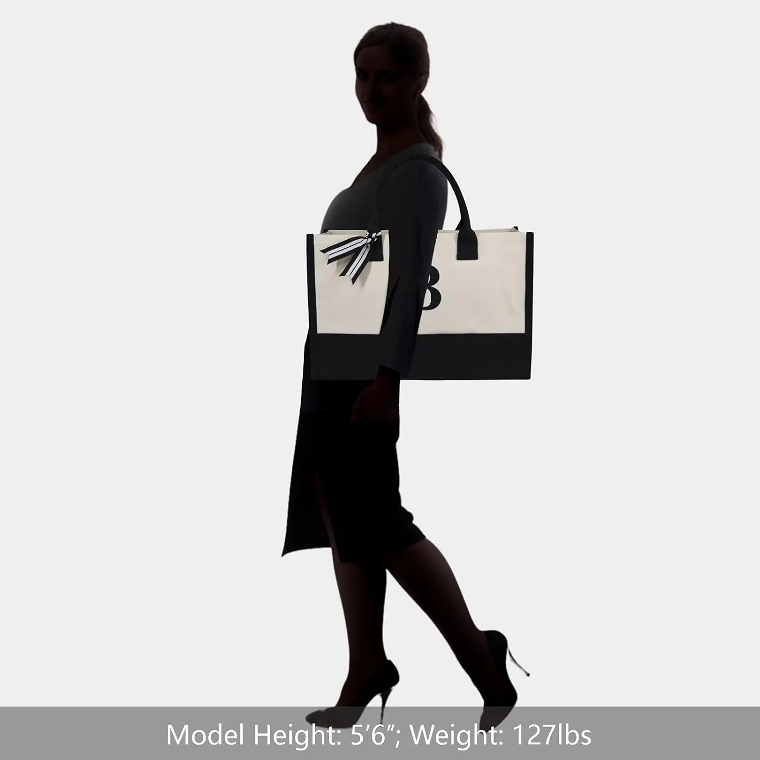 TOPDesign Embroidery Initial Canvas Tote Bag, Personalized Present Bag, Suitable for Wedding, Birthday, Beach, Holiday, is a Great Gift for Women, Mom, Teachers, Friends, Bridesmaids (Letter B)
