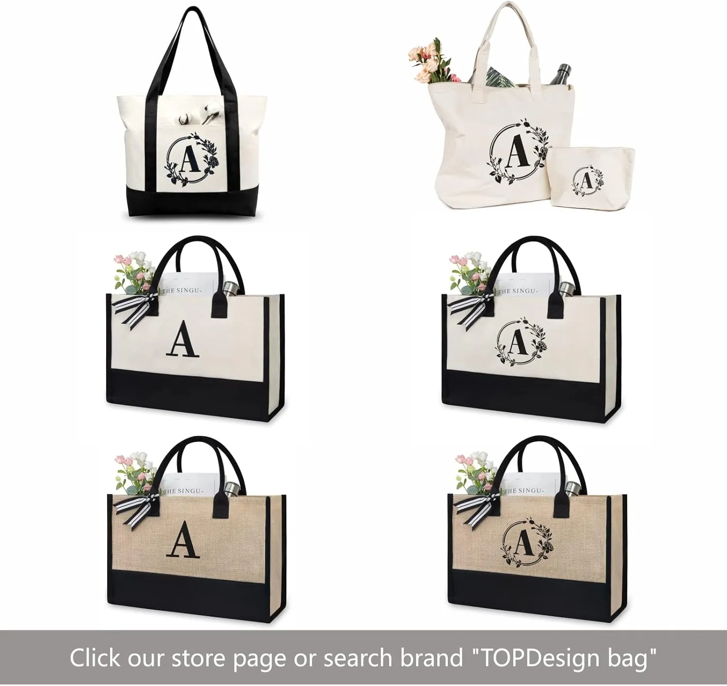 TOPDesign Embroidery Initial Canvas Tote Bag, Personalized Present Bag, Suitable for Wedding, Birthday, Beach, Holiday, is a Great Gift for Women, Mom, Teachers, Friends, Bridesmaids (Letter B)