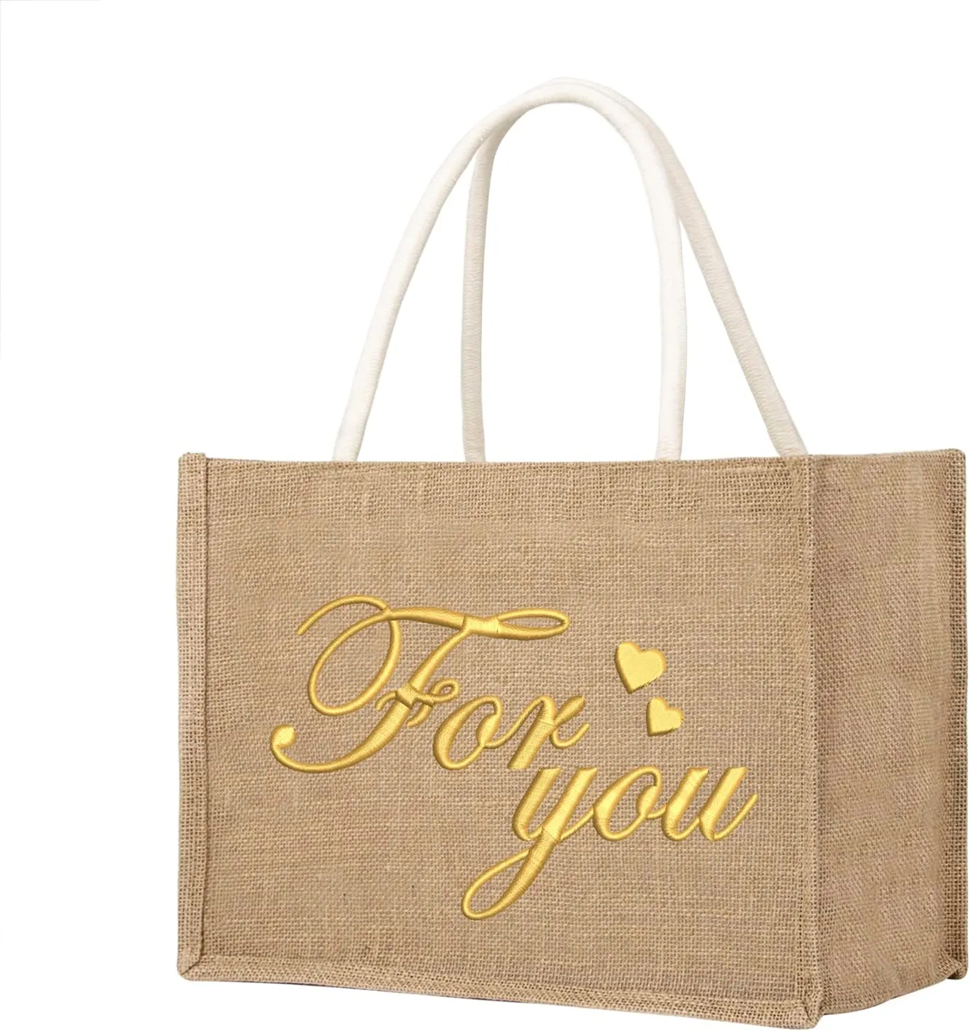 TOPTIE Custom Embroidery Burlap Tote bag with Name/Logo/Text, Design Your Jute Beach Bag Reusable Grocery Bags