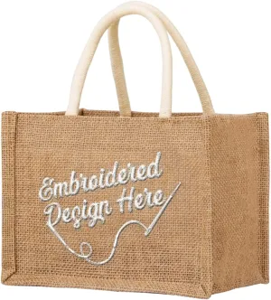 TOPTIE Custom Embroidery Burlap Tote bag with Name/Logo/Text, Design Your Jute Beach Bag Reusable Grocery Bags