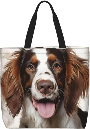 Tote Bag for Women Cute springer spaniel Shoulder Bag with Zipper Handbag Large Capacity Reusable Grocery Bag