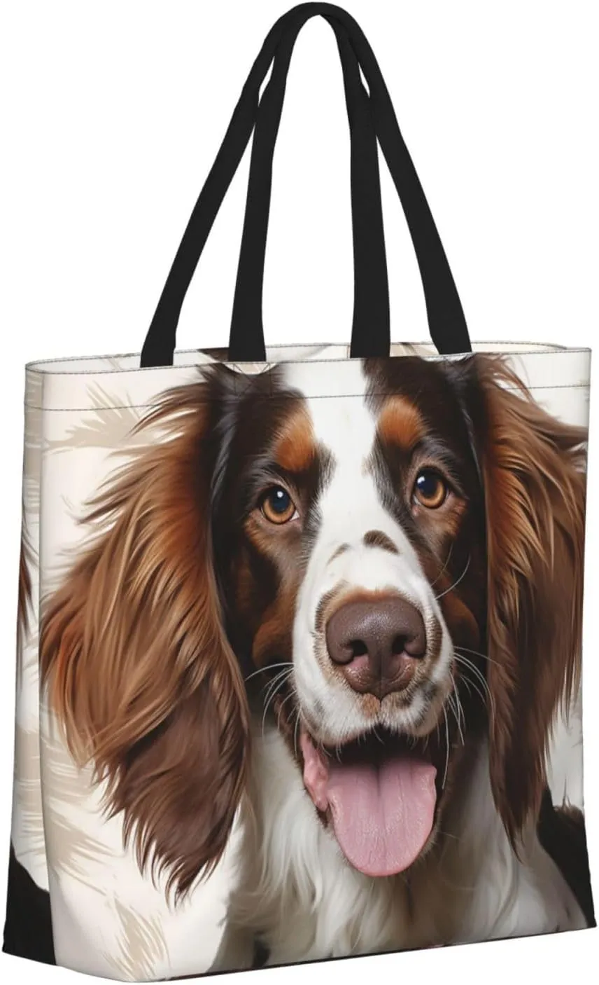 Tote Bag for Women Cute springer spaniel Shoulder Bag with Zipper Handbag Large Capacity Reusable Grocery Bag