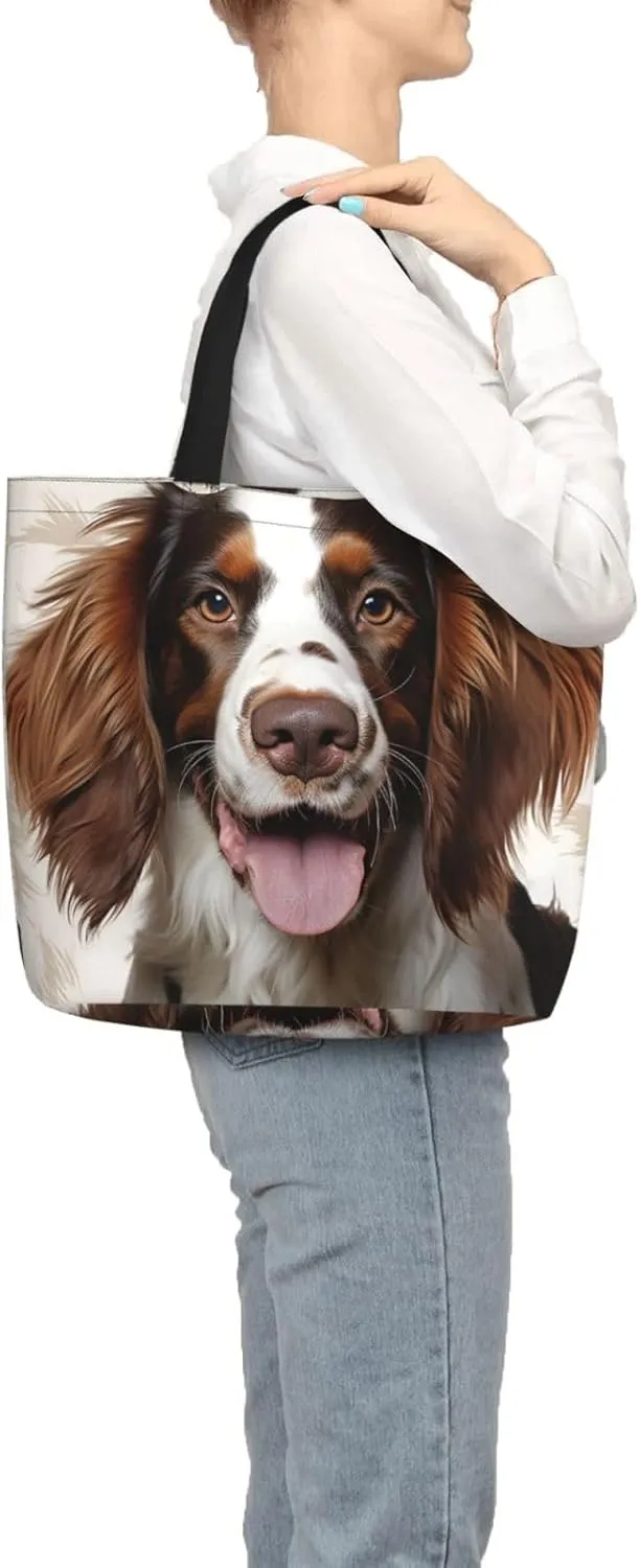Tote Bag for Women Cute springer spaniel Shoulder Bag with Zipper Handbag Large Capacity Reusable Grocery Bag