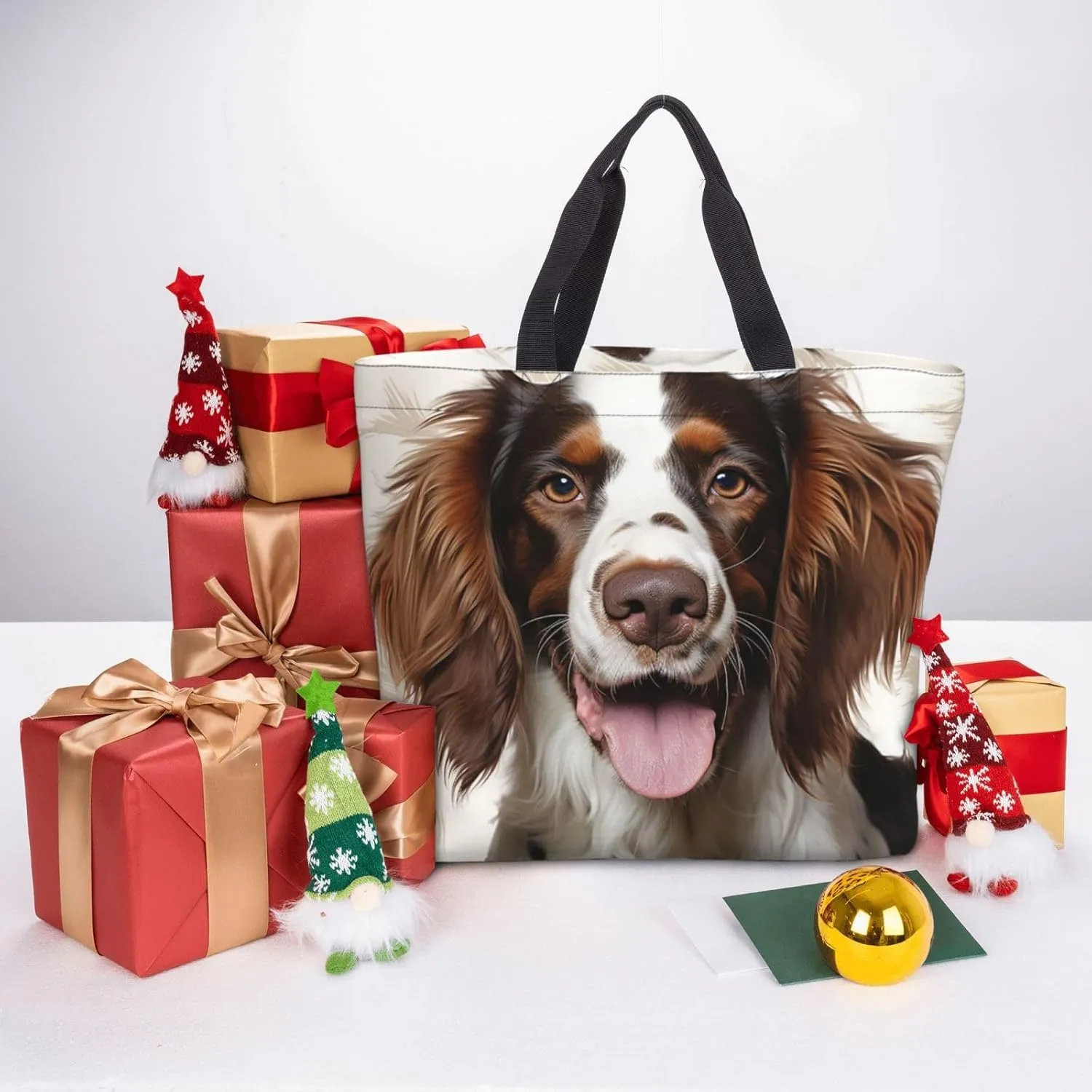 Tote Bag for Women Cute springer spaniel Shoulder Bag with Zipper Handbag Large Capacity Reusable Grocery Bag