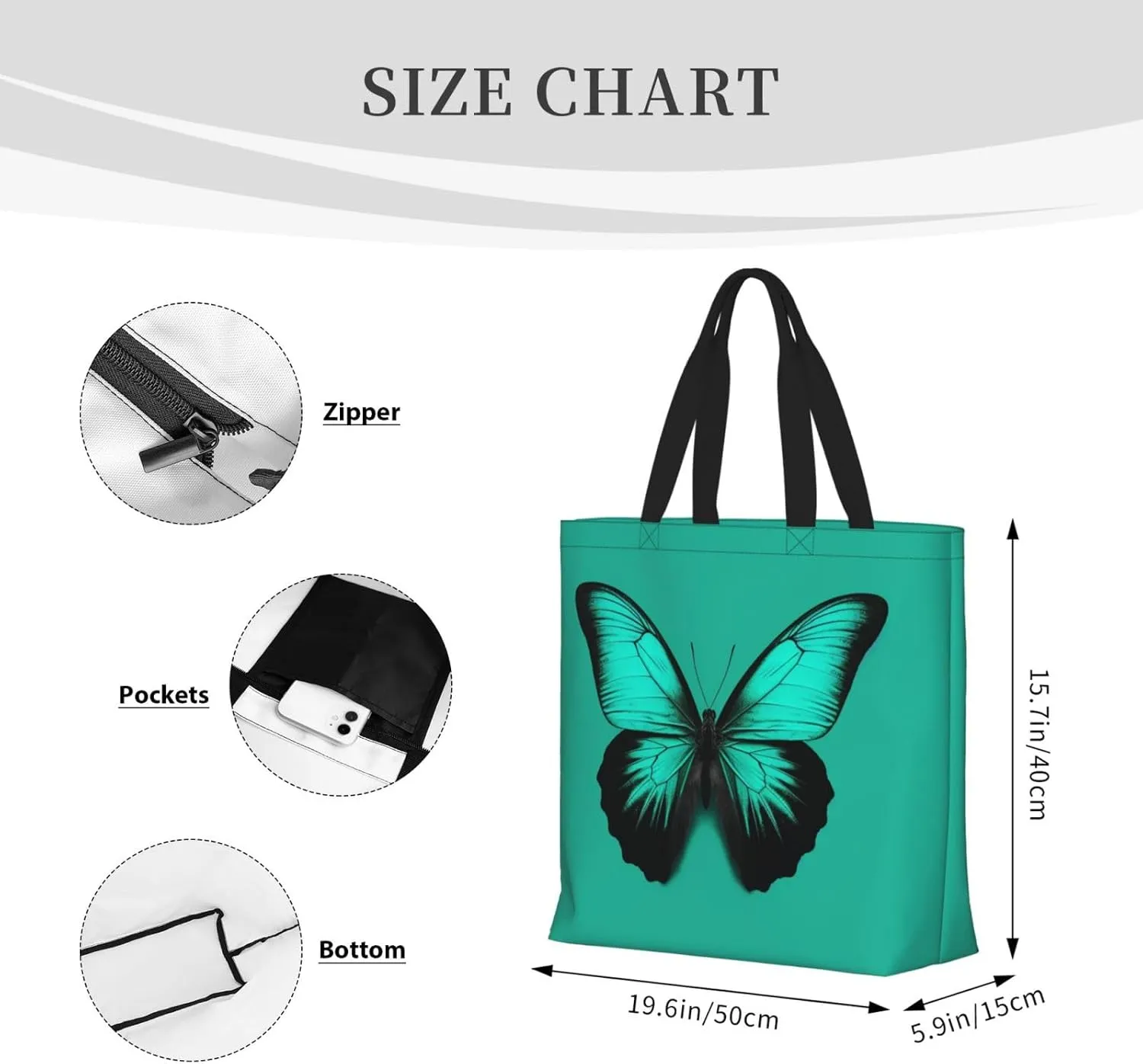 Tote Bag for Women Dolphin jumping in water Shoulder Bag with Zipper Handbag Large Capacity Reusable Grocery Bag