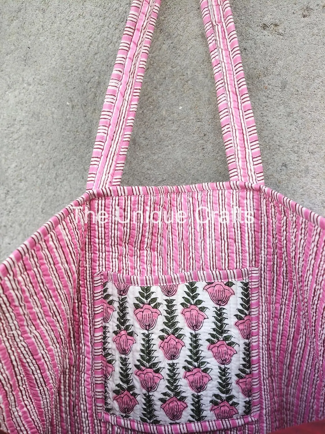 Tote Bag For Women, Shoulder Purse with Inner Pocket, Quilted Cotton Handprinted Reversible Large Multicolor Tote Bag