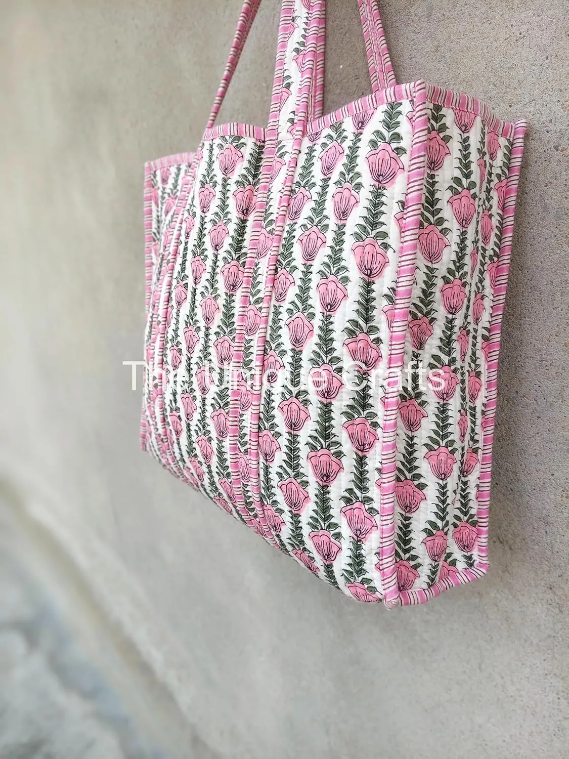 Tote Bag For Women, Shoulder Purse with Inner Pocket, Quilted Cotton Handprinted Reversible Large Multicolor Tote Bag