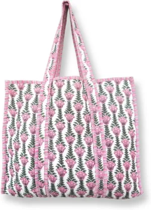 Tote Bag For Women, Shoulder Purse with Inner Pocket, Quilted Cotton Handprinted Reversible Large Multicolor Tote Bag