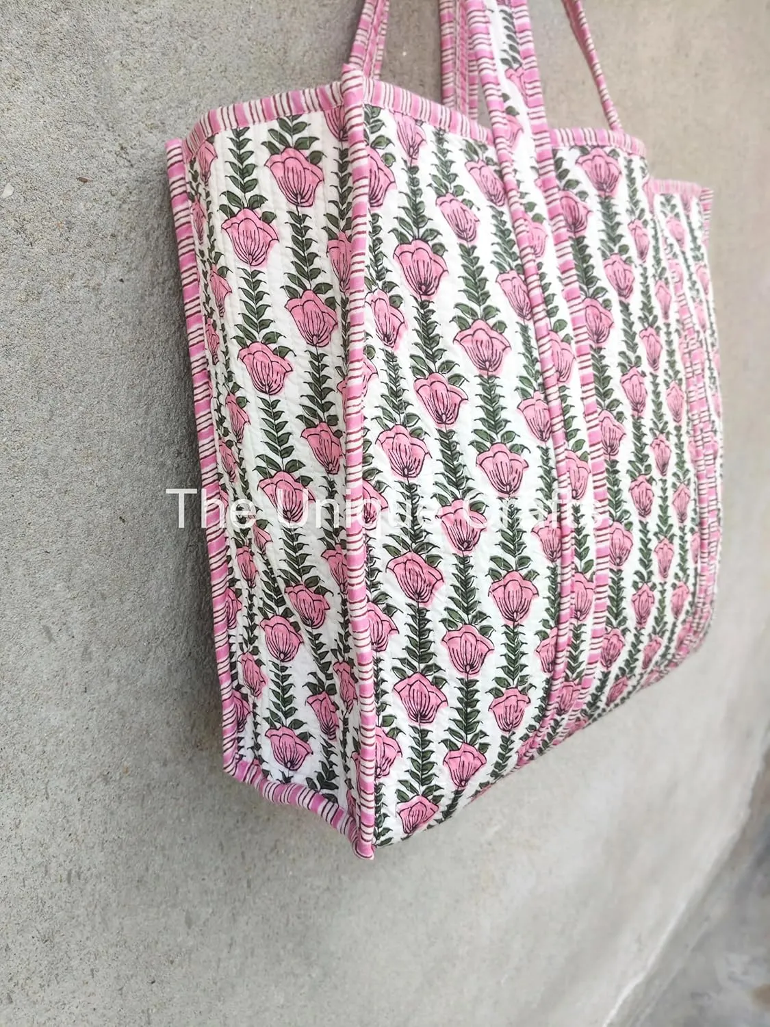 Tote Bag For Women, Shoulder Purse with Inner Pocket, Quilted Cotton Handprinted Reversible Large Multicolor Tote Bag
