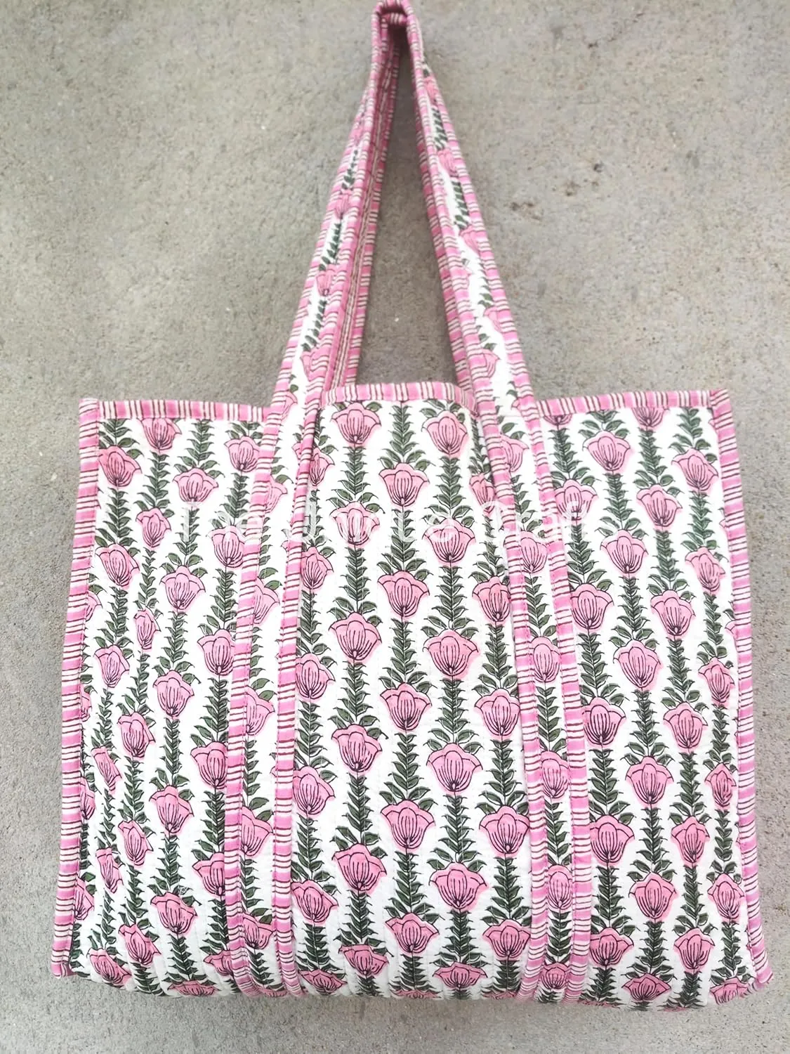 Tote Bag For Women, Shoulder Purse with Inner Pocket, Quilted Cotton Handprinted Reversible Large Multicolor Tote Bag