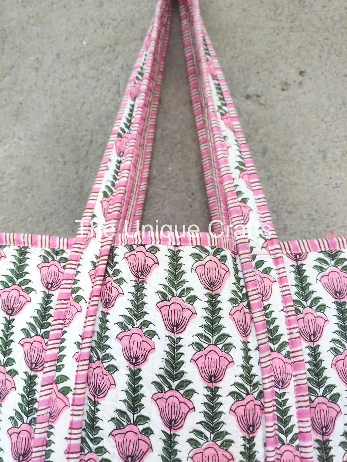 Tote Bag For Women, Shoulder Purse with Inner Pocket, Quilted Cotton Handprinted Reversible Large Multicolor Tote Bag