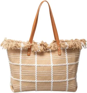 Tote bag, large capacity canvas, women's shoulder bag, beach bag, tassel embroidery, niche design, women's bag (Checkered pattern)