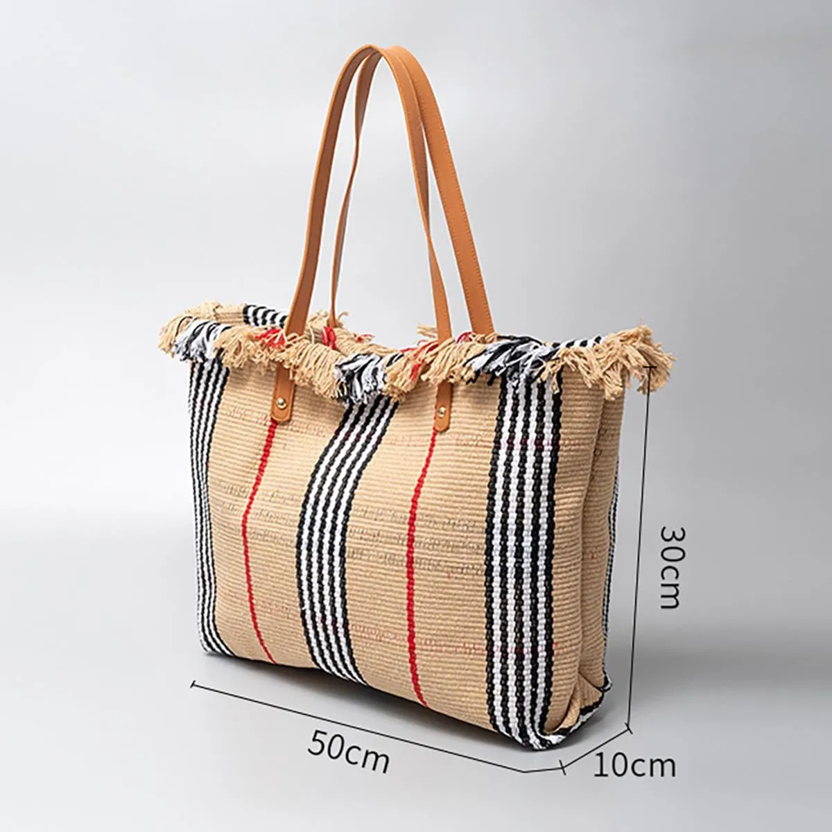 Tote bag, large capacity canvas, women's shoulder bag, beach bag, tassel embroidery, niche design, women's bag (Coffee)