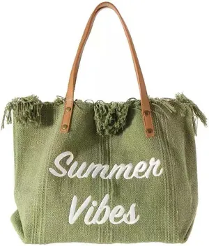 Tote bag, large capacity canvas, women's shoulder bag, beach bag, tassel embroidery, niche design, women's bag (green)