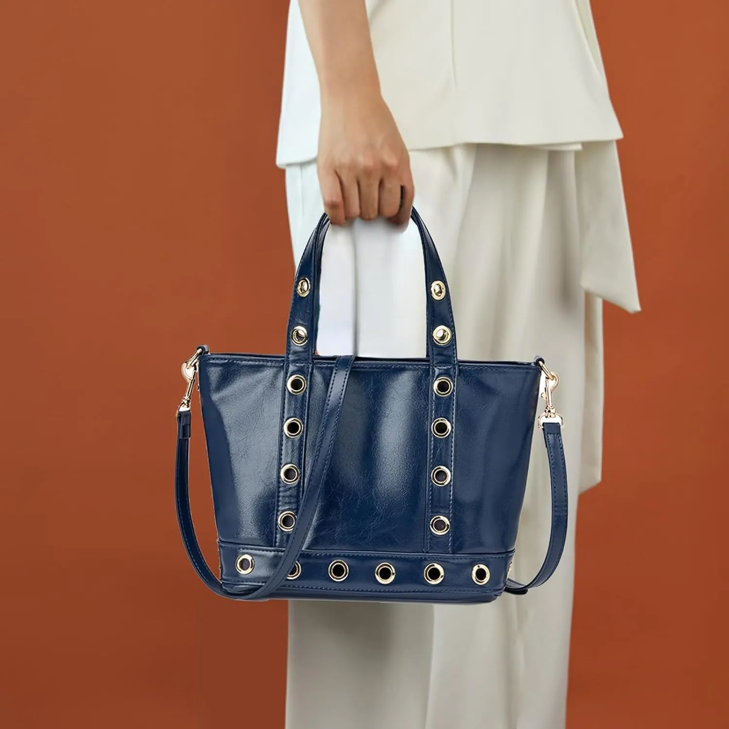 Tote Bag Women Office Handbag Shoulder PU Leateher Large Capacity Trendy Chic Studded with Detachable Strap