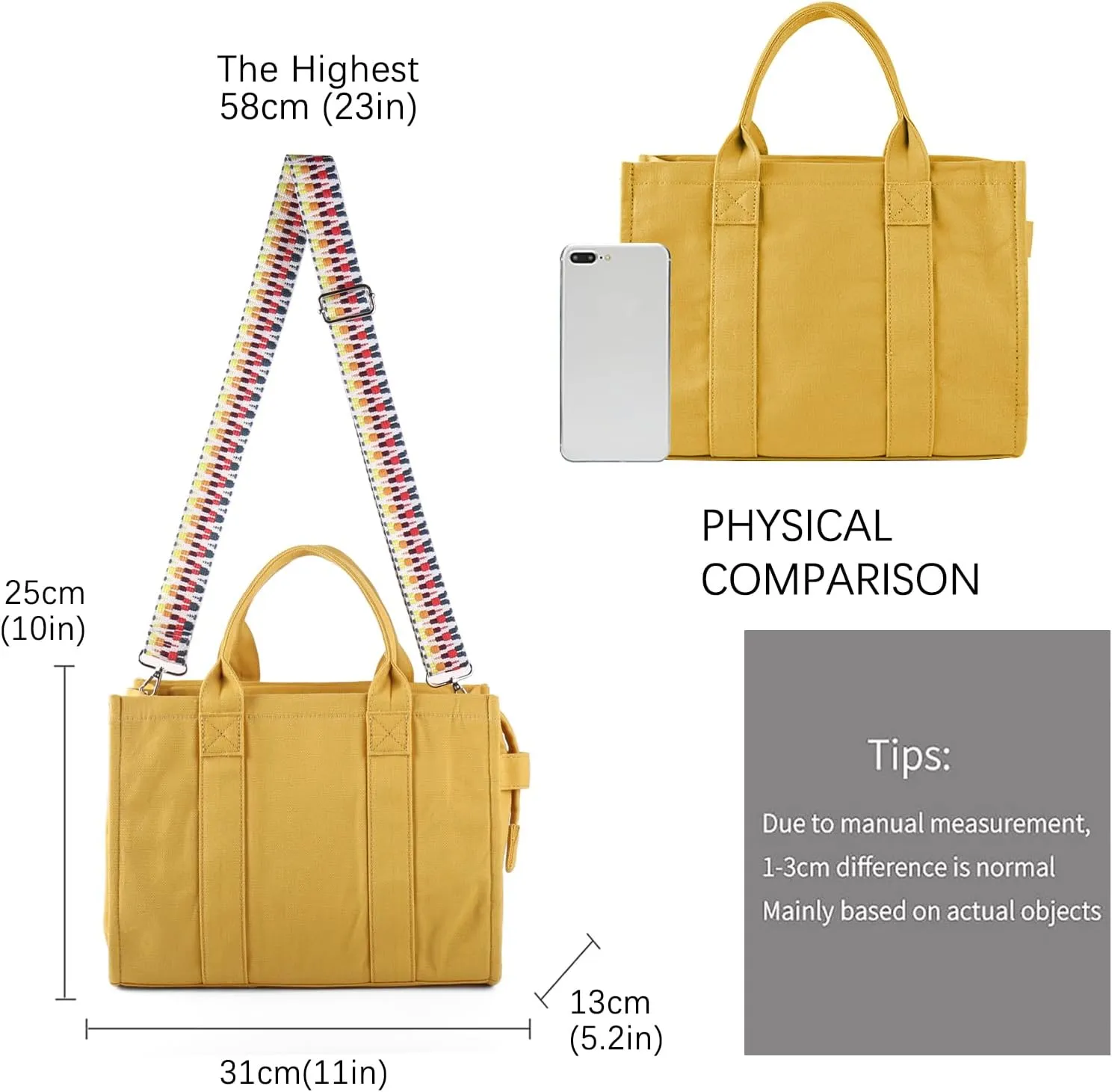 Tote Bags for Women Handbag Tote Purse with Zipper Canvas Crossbody Bag Shoulder Bag