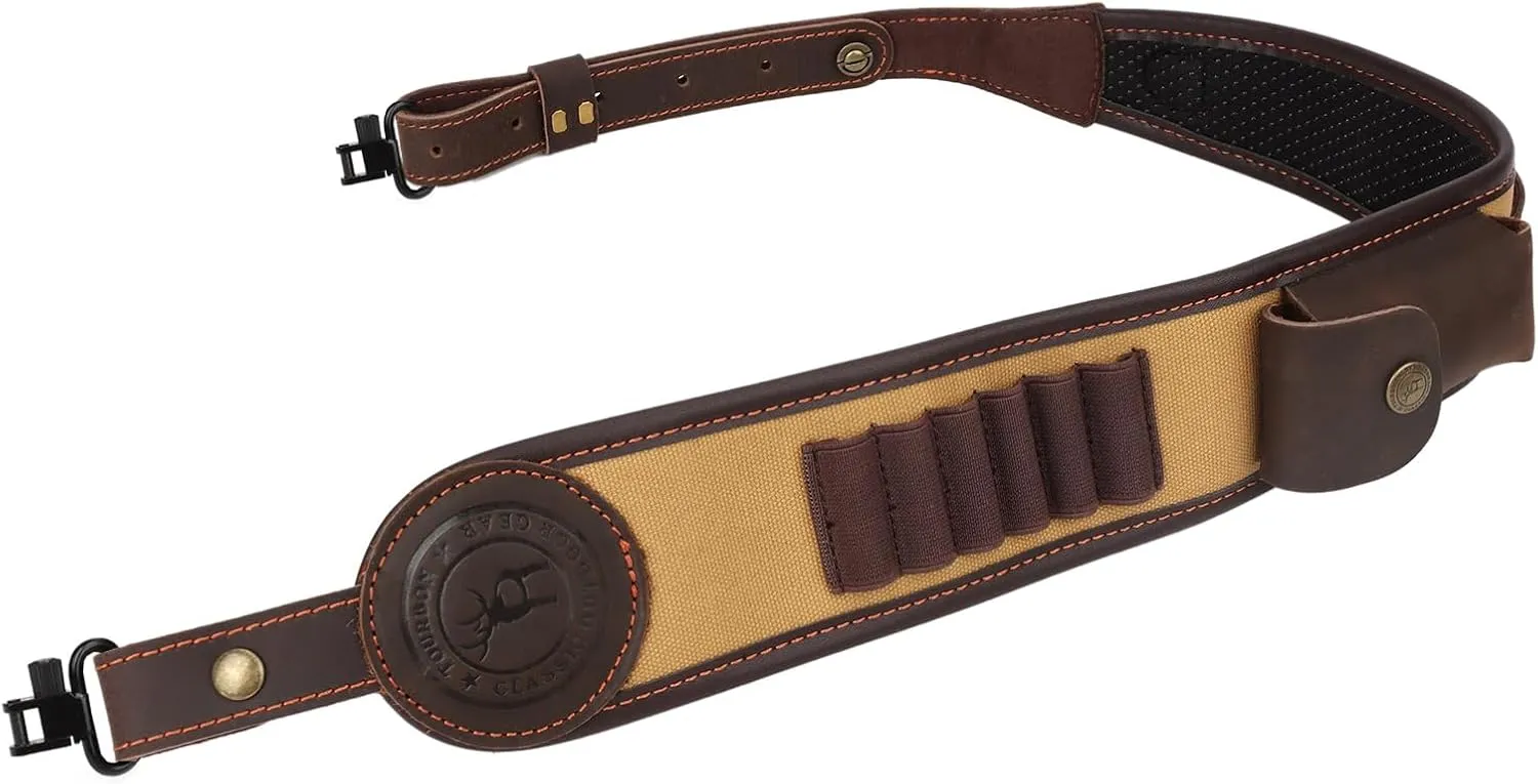 TOURBON Hunting Rifle Bandolier Sling with Swivels, Gun Strap with Cartridge Ammo Holder for 308 223 243 30-30 30.06 45-70 270 357 6.5 Creedmoor