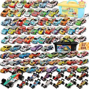 Toy Cars Party Favors for Kids 139 Pcs Pull Back Cars Playsets with Storage Box, Mini Toys Race Cars for Kids Goodie Bags Toddler Toys Bulk Prizes Rewards