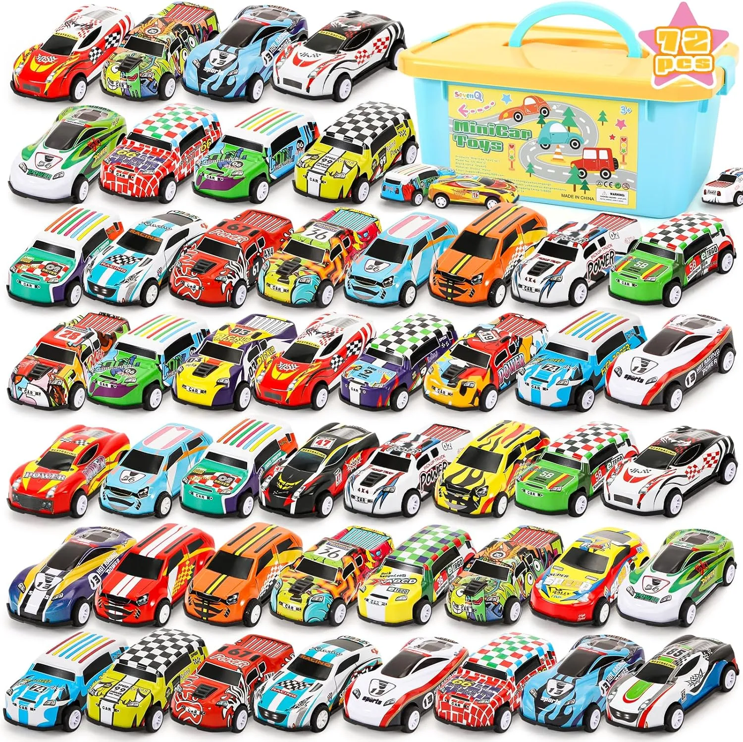 Toy Cars Party Favors for Kids, 72Pcs Pull Back Cars Playsets with Storage Box, Mini Toys Race Cars for Kids Goodie Bags Toddler Toys Bulk Prizes Rewards