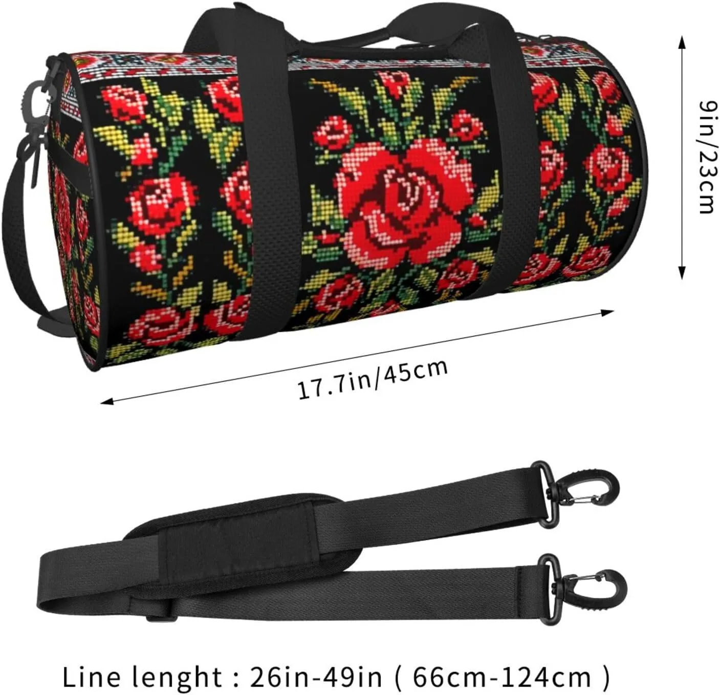 Travel Bag For Women,Ukrainian Embroidery Style Rose Print Personal Item Duffle Bags,Weekend Travel Duffel Tote Bag,Travel Sport Gym Bag For Men,Airplane Travel Essentials For Flying