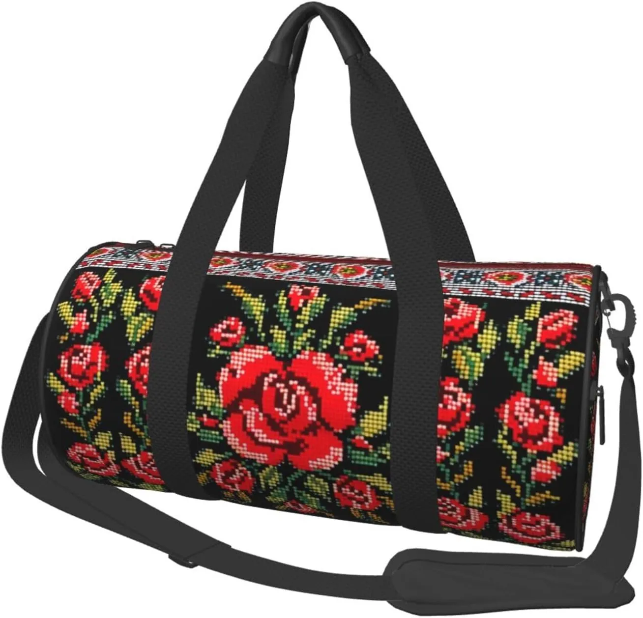 Travel Bag For Women,Ukrainian Embroidery Style Rose Print Personal Item Duffle Bags,Weekend Travel Duffel Tote Bag,Travel Sport Gym Bag For Men,Airplane Travel Essentials For Flying