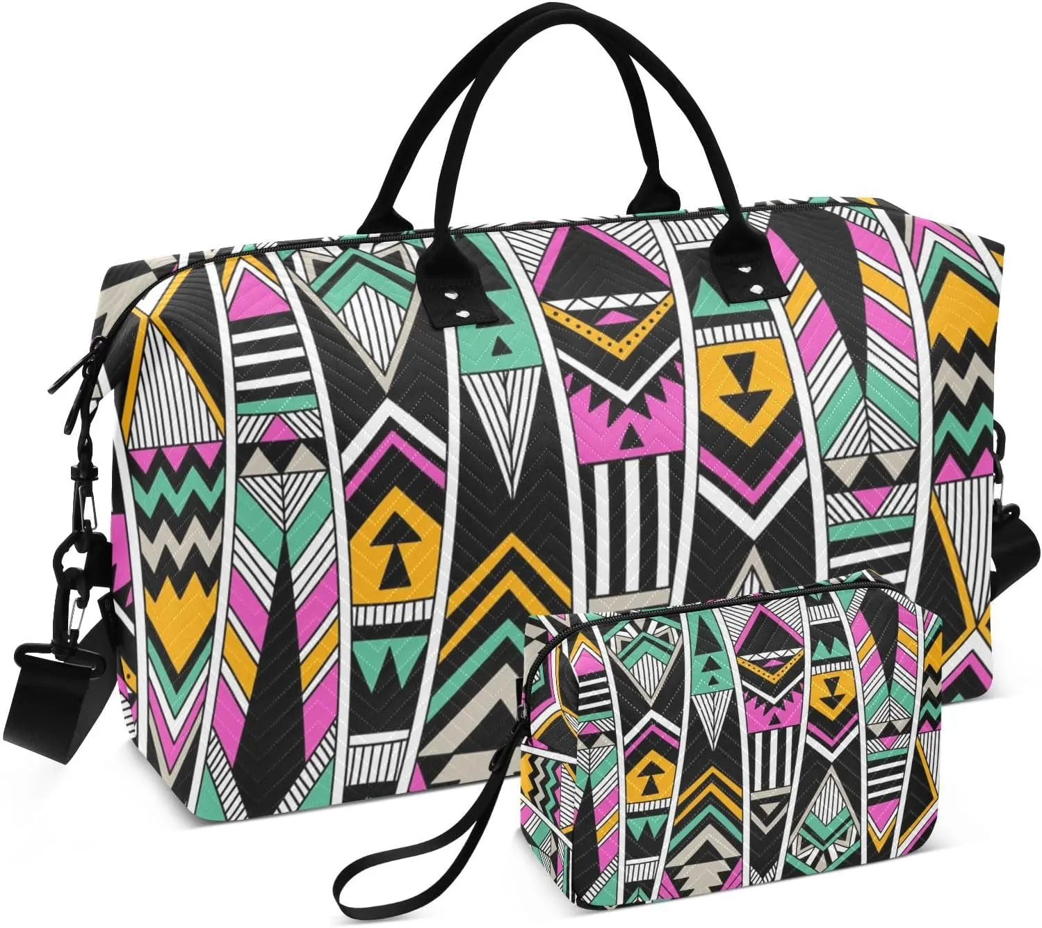Travel Bag Set Abstract Geometric Tribal Art Quilted Gym Duffel Bag Overnight Weekender Bags