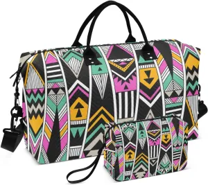 Travel Bag Set Abstract Geometric Tribal Art Quilted Gym Duffel Bag Overnight Weekender Bags