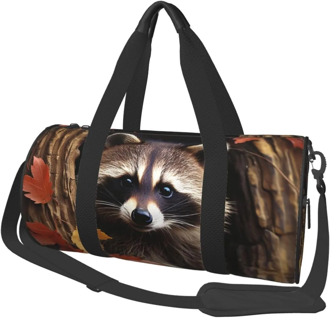 Travel Duffel Bag Foldable Weekender Overnight Bag Raccoon in The Fall Tree Hole Sports Tote Gym Bags Large Capacity Lightweight Carry On Luggage Bags for Men Women