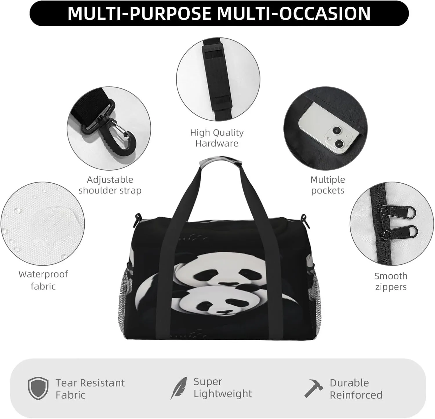 Travel Duffel Bag For Men Women, Cute Animal Panda Bear Carry On Sport Gym Bag With Shoulder Strap Lightweight Waterproof Weekender Bag Overnight Bag