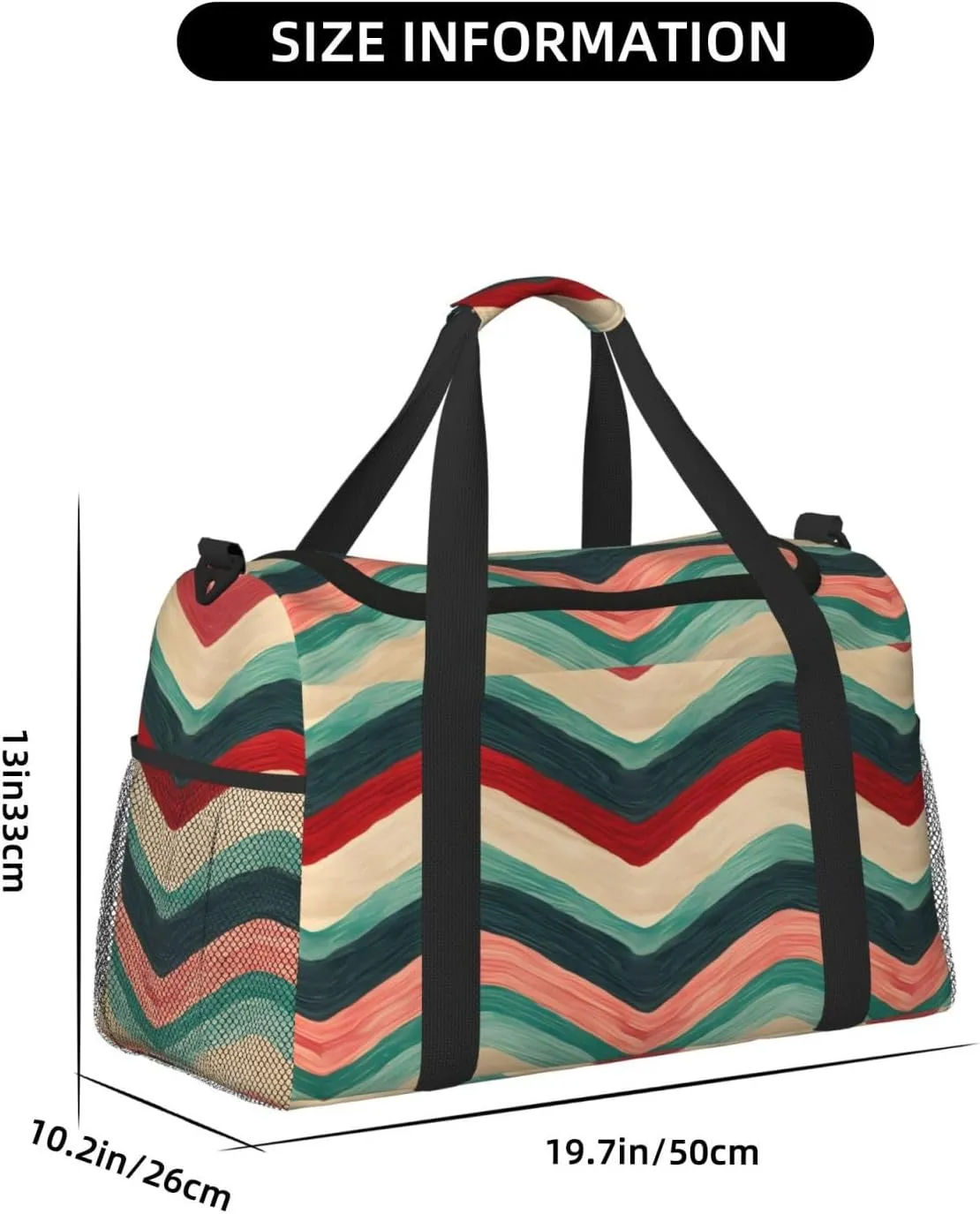 Travel Duffel Bag For Men Women, Red Green Zigzag Stripe Carry On Sport Gym Bag With Shoulder Strap Lightweight Waterproof Weekender Bag Overnight Bag