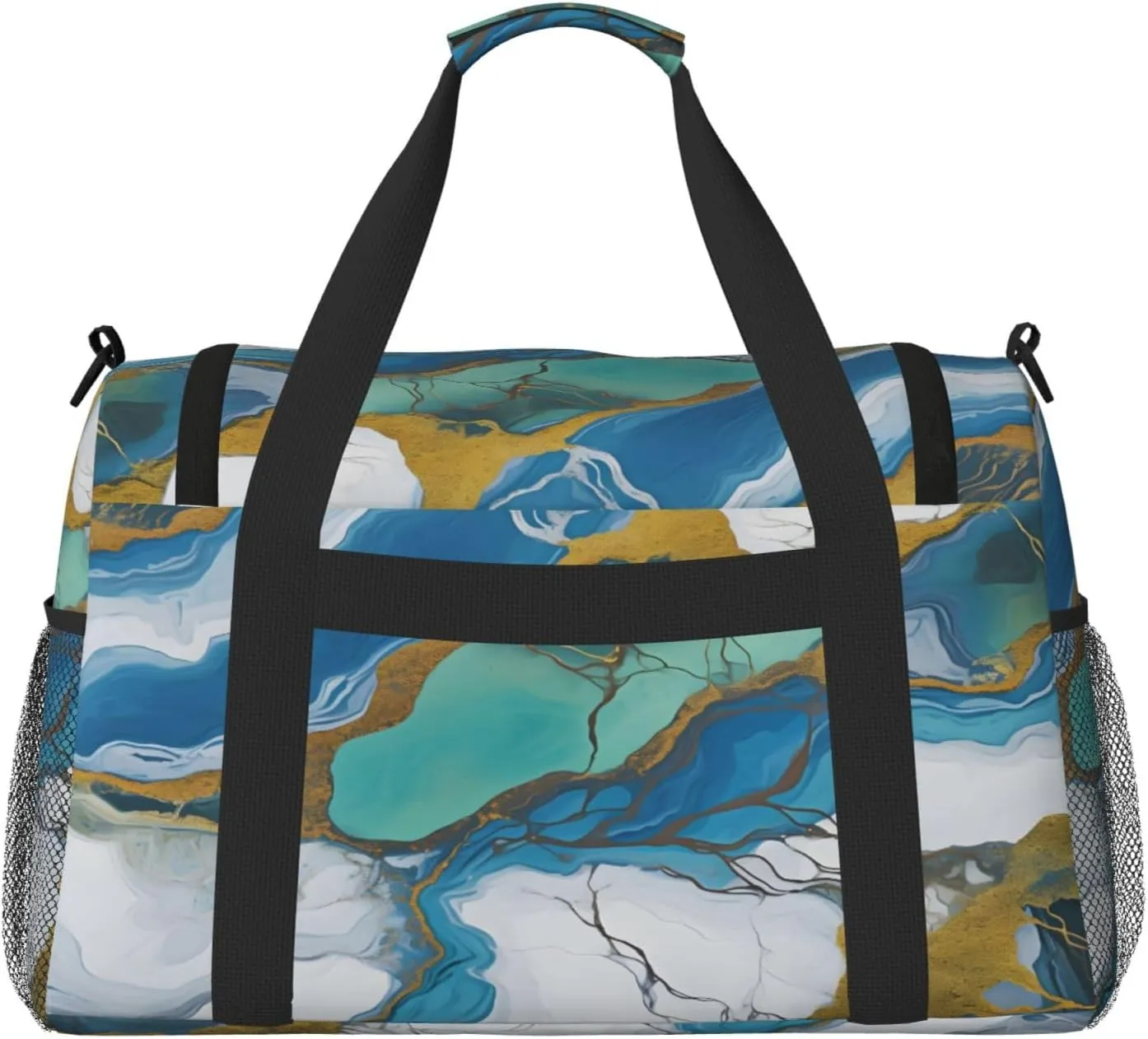 Travel Duffel Bag For Men Women, Teal Blue Marbling Txture Carry On Sport Gym Bag With Shoulder Strap Lightweight Waterproof Weekender Bag Overnight Bag