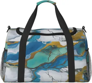 Travel Duffel Bag For Men Women, Teal Blue Marbling Txture Carry On Sport Gym Bag With Shoulder Strap Lightweight Waterproof Weekender Bag Overnight Bag