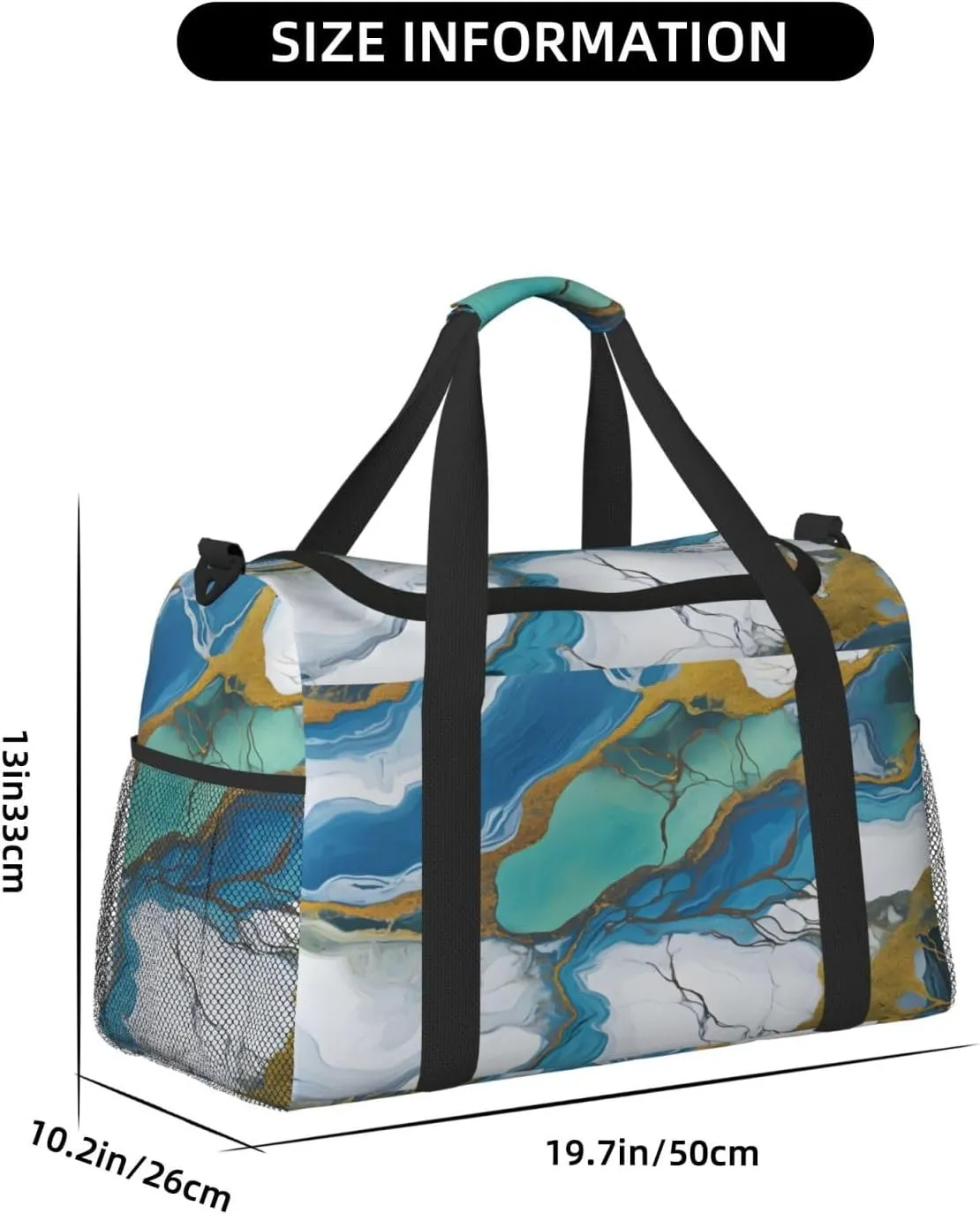Travel Duffel Bag For Men Women, Teal Blue Marbling Txture Carry On Sport Gym Bag With Shoulder Strap Lightweight Waterproof Weekender Bag Overnight Bag