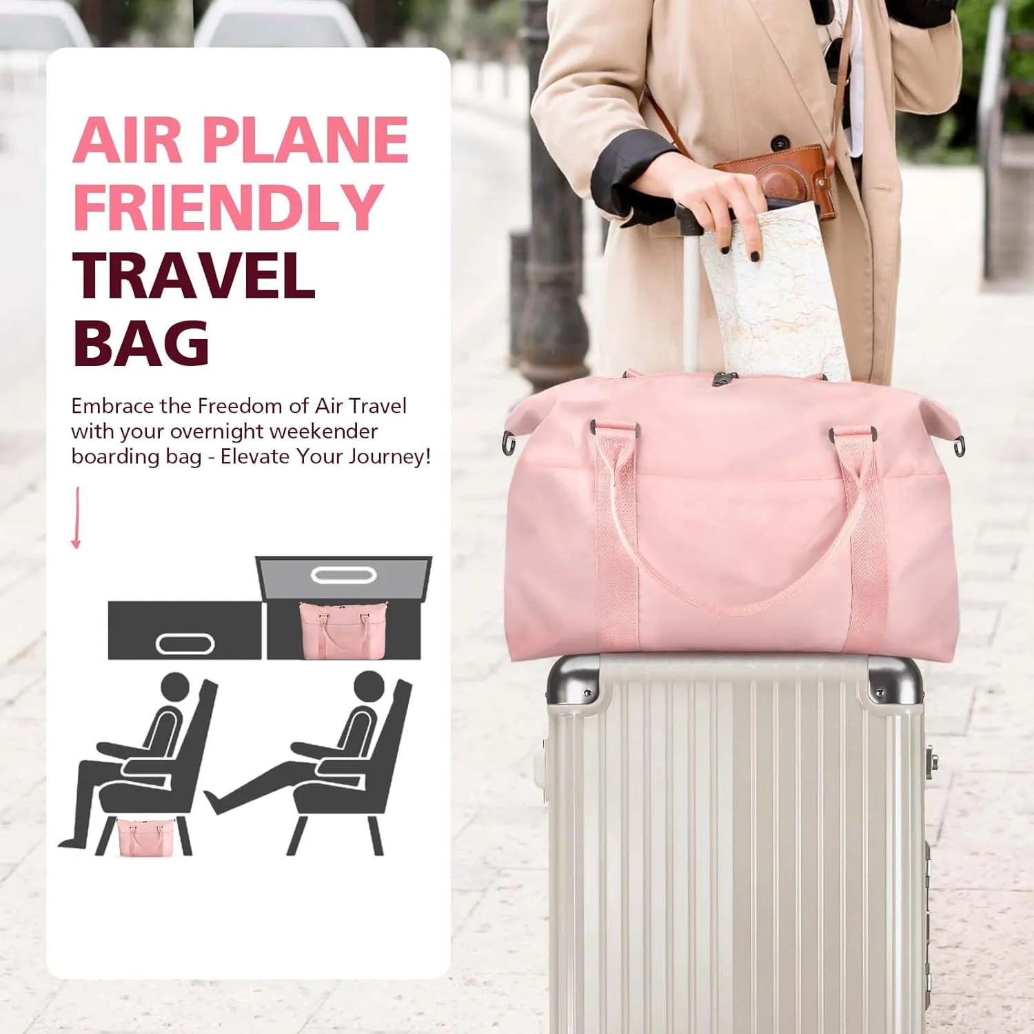 Travel Duffel Weekender Carry On Tote for Women and Men - Waterproof Gym Bag, Hospital Bag for Labor and Delivery, Overnight Luggage with Trolley Sleeve