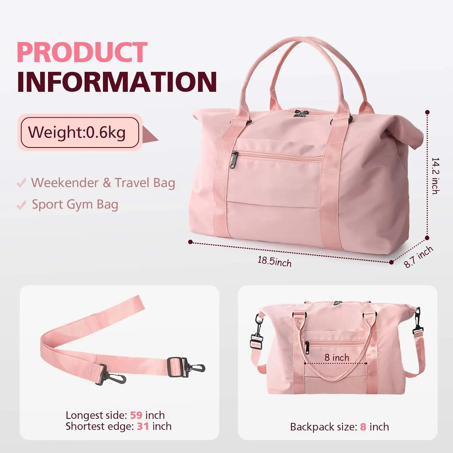 Travel Duffel Weekender Carry On Tote for Women and Men - Waterproof Gym Bag, Hospital Bag for Labor and Delivery, Overnight Luggage with Trolley Sleeve