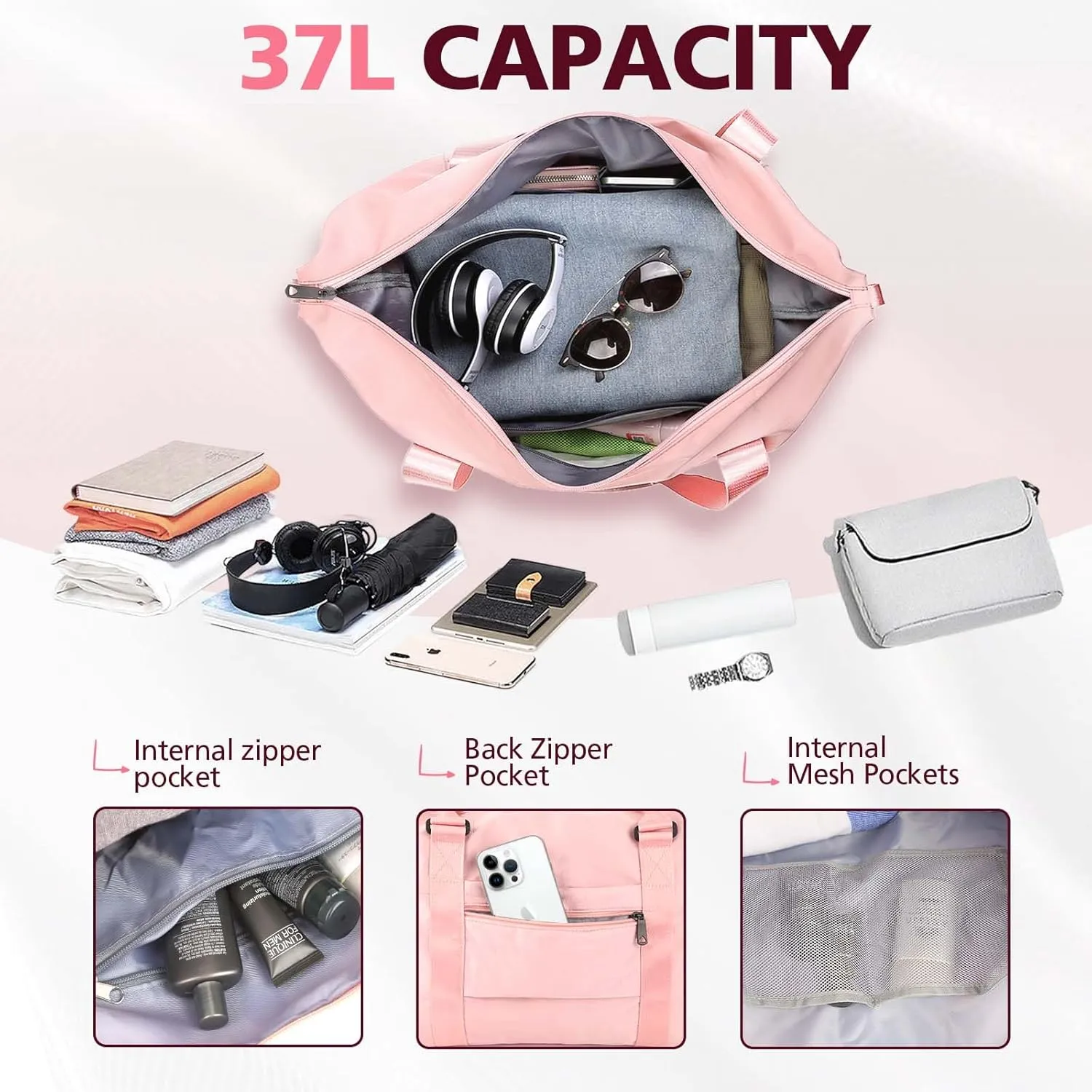 Travel Duffel Weekender Carry On Tote for Women and Men - Waterproof Gym Bag, Hospital Bag for Labor and Delivery, Overnight Luggage with Trolley Sleeve