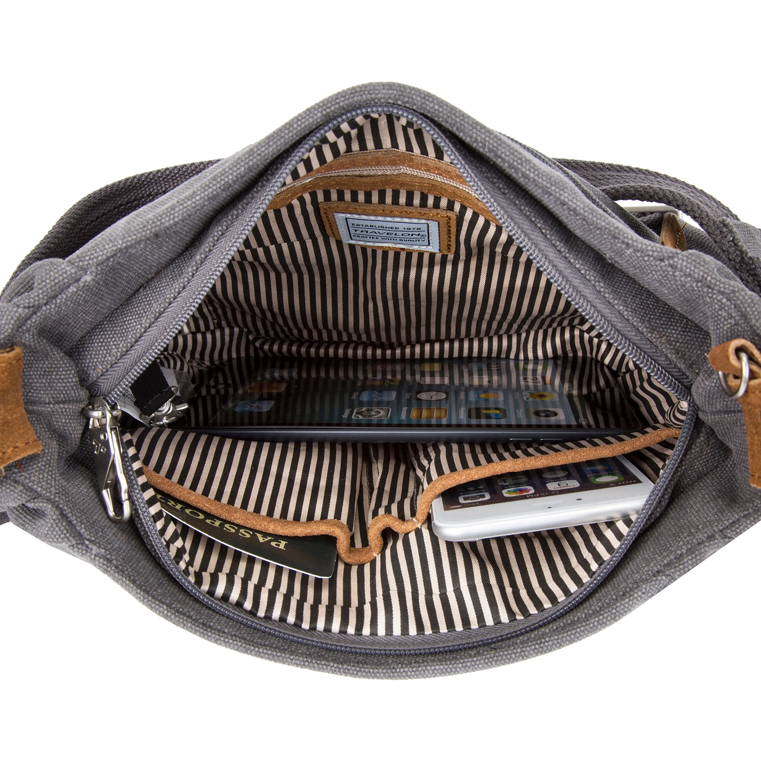Travelon Anti-Theft Heritage Hobo Bag, Pewter (Gray) - 33072 540
