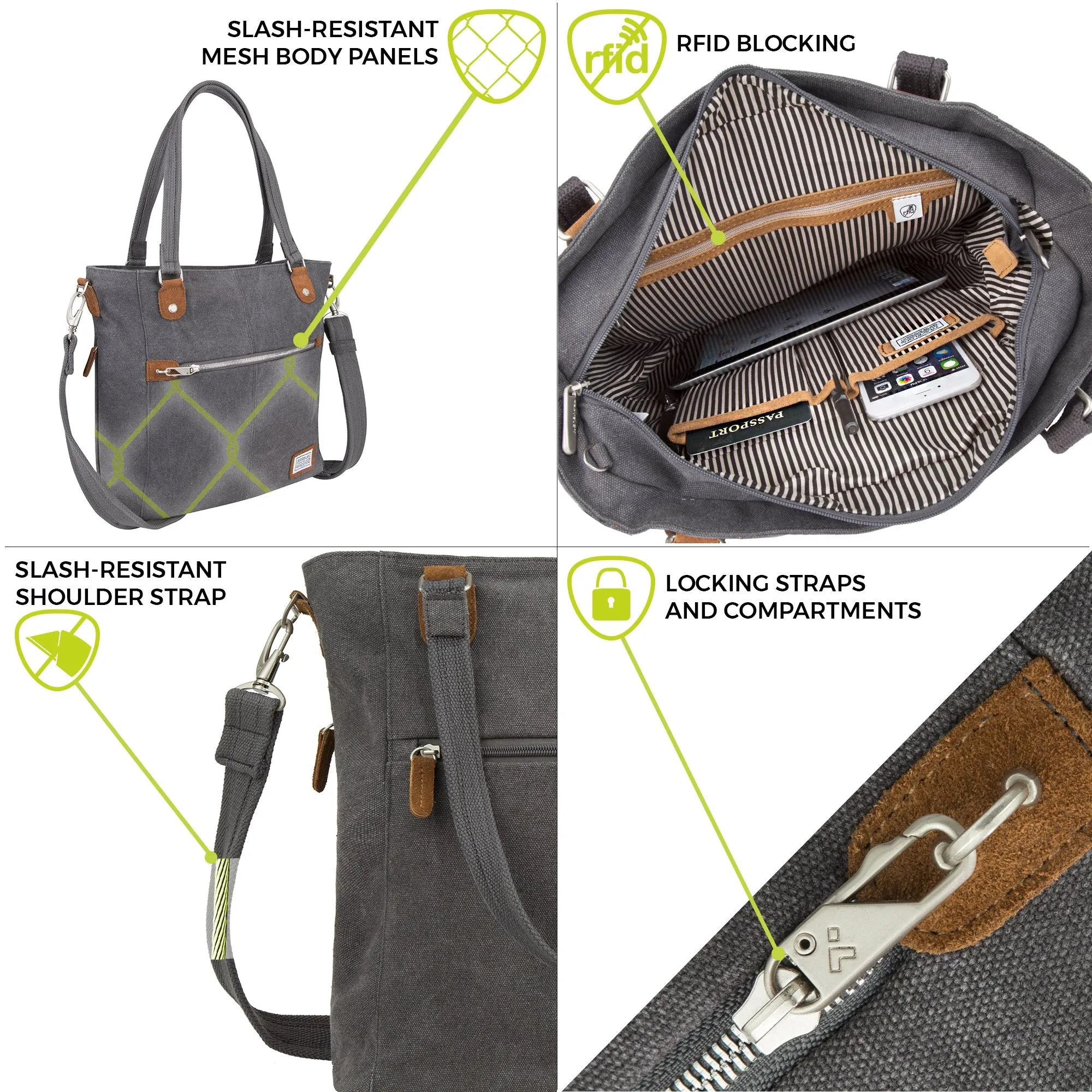 Travelon Anti-Theft Heritage Tote Bag, Pewter (Gray) - 33075 540