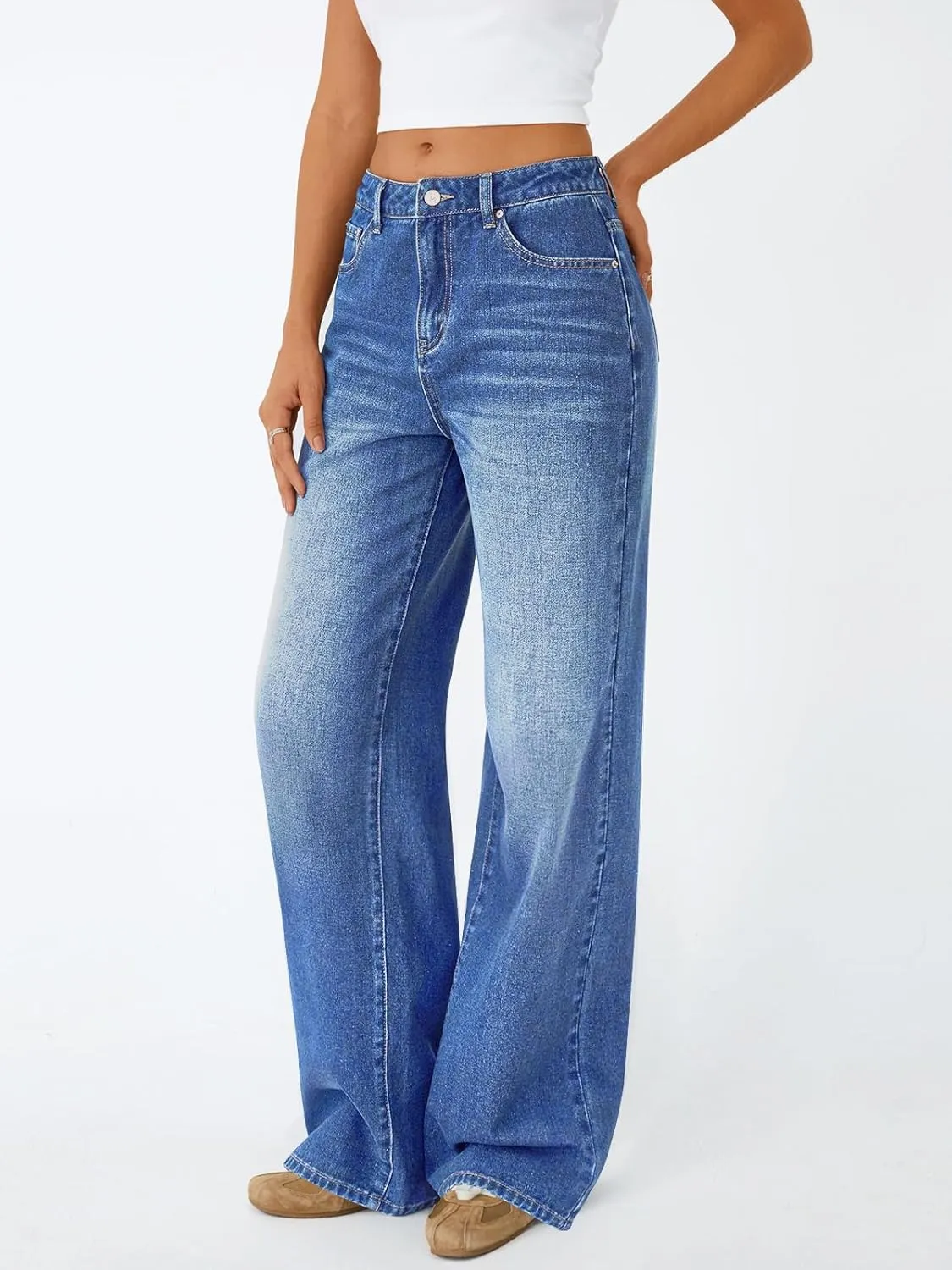 Trendy Queen Jeans for Women Wide Straight Leg High Waisted Stretchy Baggy Jeans Fashion Loose Denim Pants Summer 2025