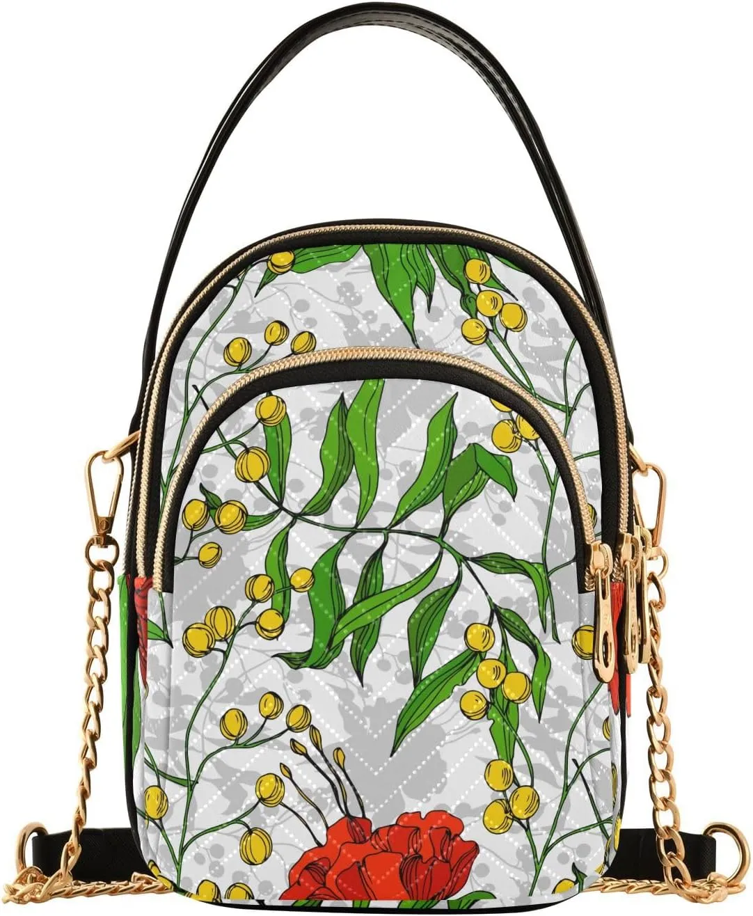 Tropical Floral Botanical Flower Design Crossbody Bags Shoulder Bag for Women Stylish Ladies Messenger Bags Cell Phone Purse and Handbags Wallet