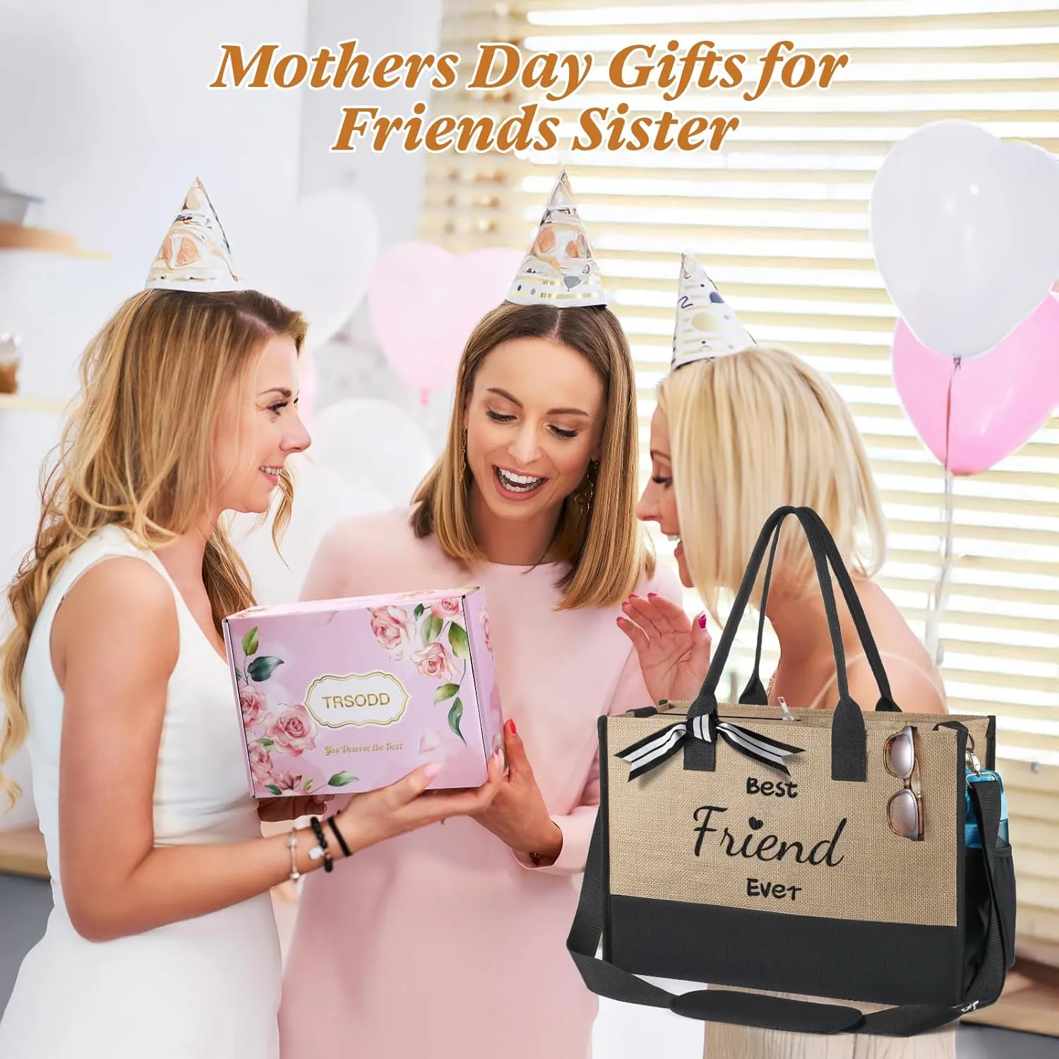 TRSODD Mothers Day Gifts for Aunt Personalized Aunt Gifts Jute Embroidered Tote Bag with Adjustable Shoulder Strap and Makeup Bag