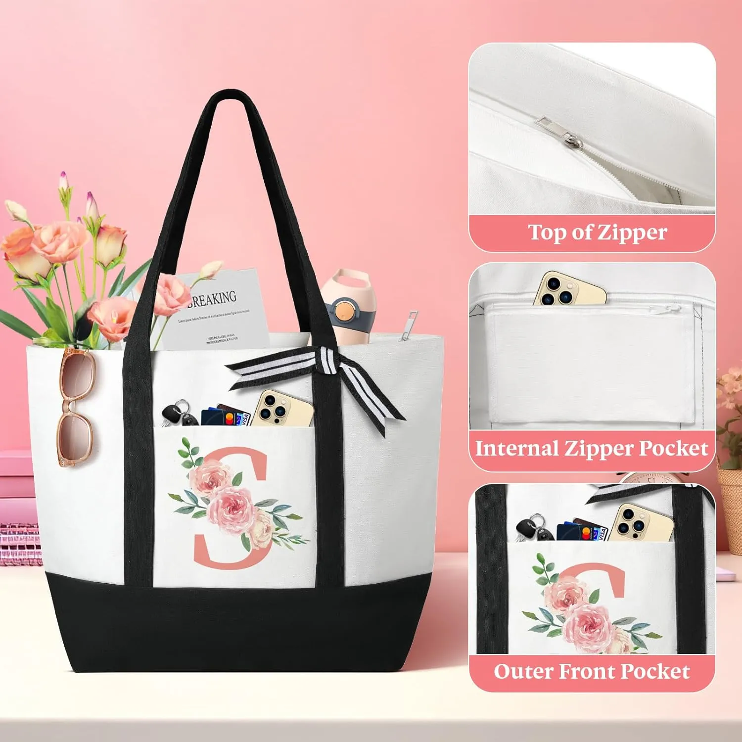 TRSODD Mothers Day Gifts for Mom from Daughter Son New Mom Birthday Gifts for Women Large Tote Bag and Makeup Bag