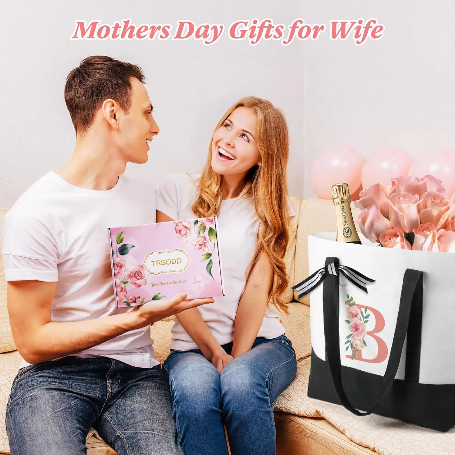 TRSODD Mothers Day Gifts for Mom from Daughter Son New Mom Birthday Gifts for Women Large Tote Bag and Makeup Bag