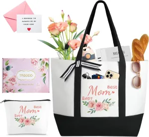 TRSODD Mothers Day Gifts for Mom from Daughter Son New Mom Birthday Gifts for Women Large Tote Bag and Makeup Bag