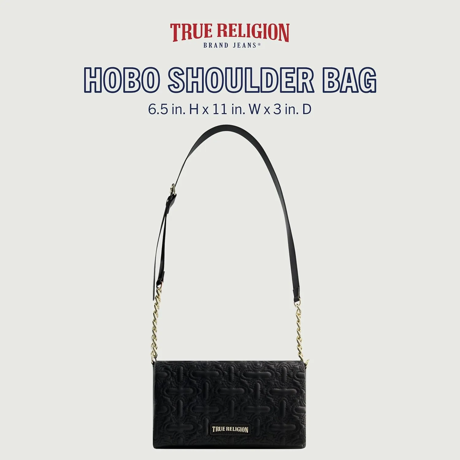True Religion Shoulder Bag Purse, Quilted Horseshoe Flap Hobo Handbag with Adjustable Chain Strap