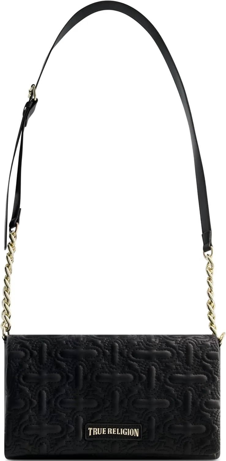True Religion Shoulder Bag Purse, Quilted Horseshoe Flap Hobo Handbag with Adjustable Chain Strap