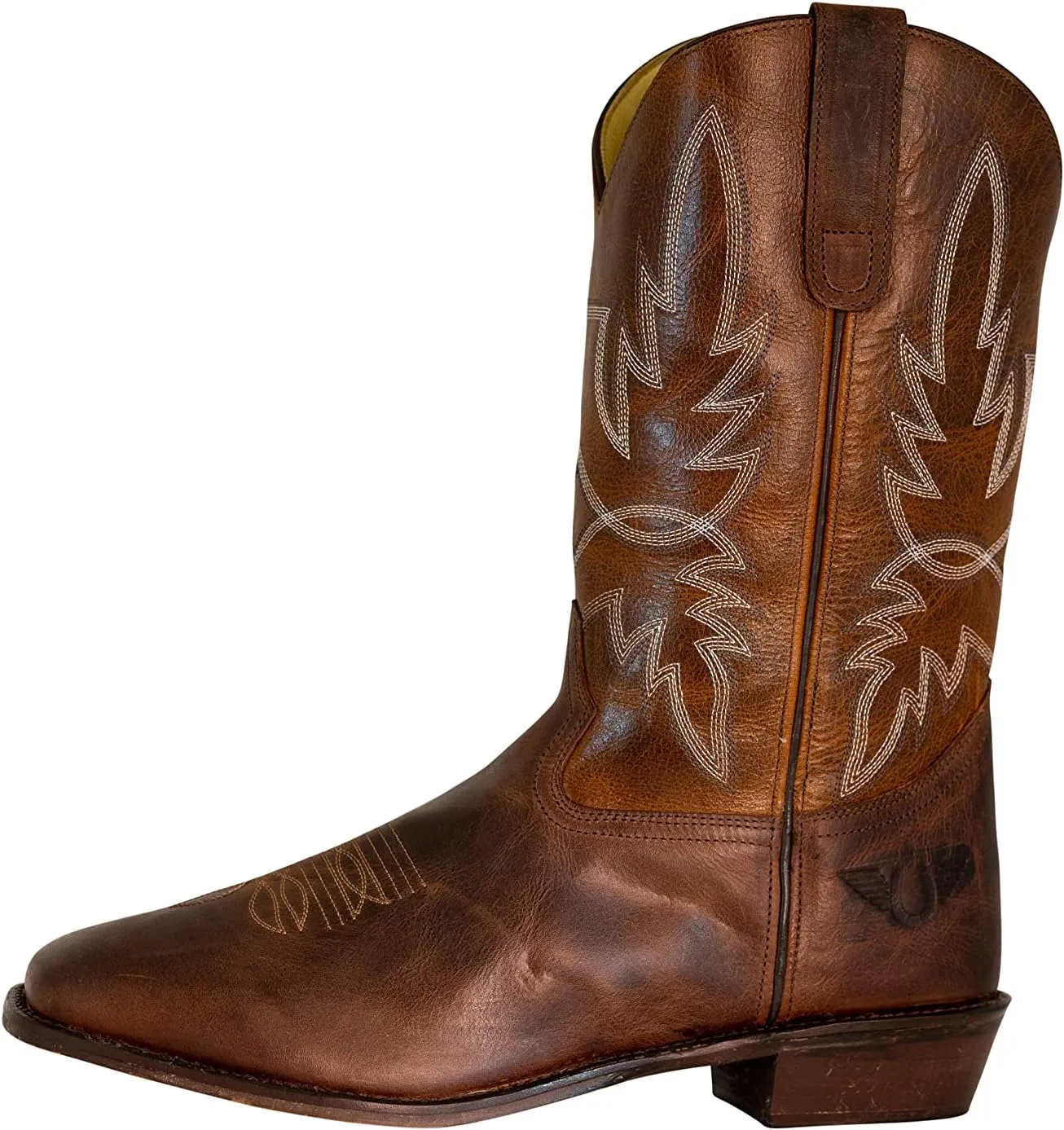 TuffRider Men’s Old Faithful Leather Embroidered Wide Square Toe Western boot