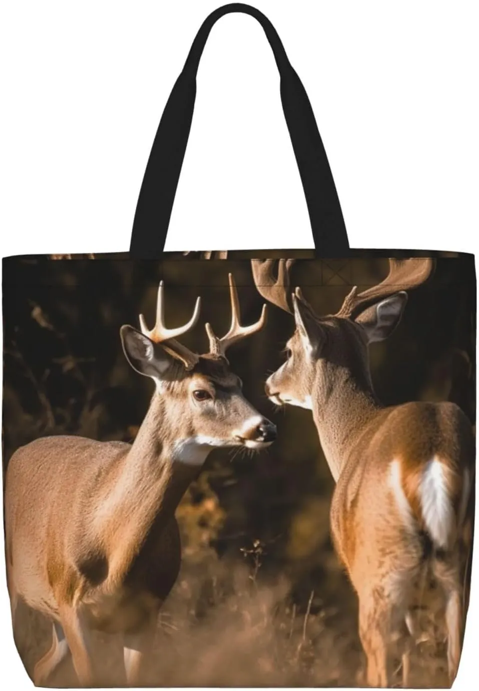 Two deers Tote Bag for Women Hobo Handbags with Zipper Large Shoulder Bag Shopping Bags Travel Purse