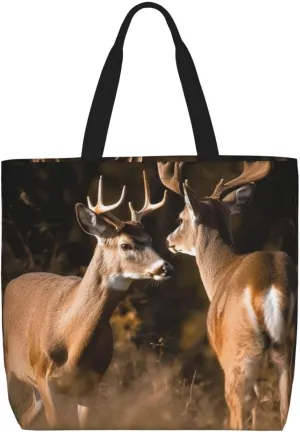 Two deers Tote Bag for Women Hobo Handbags with Zipper Large Shoulder Bag Shopping Bags Travel Purse